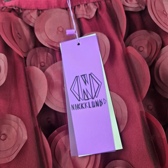 Nikki Lund Kretsa Circle Appliqué Skirt Maroon Polka Dot Midi A-Line NWT Size L - Picture 5 of 7